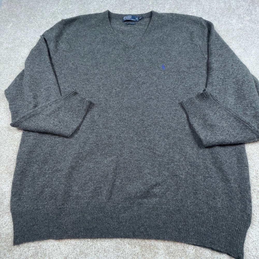 Polo Ralph Lauren Gray 100% Lambswool V-Neck Sweater Mens 2XLT
